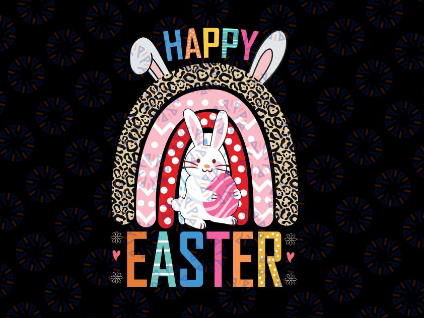 Leopard Easter Rainbow Png, Bunny Rabbit Trio Cute Happy Easter Png, Cheetah Leopard Rainbow With Bunny Png, Boho Happy Easter png, Spring