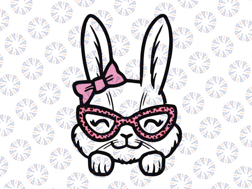 Easter Bunny Rabbit Leopard Glasses Svg, Ribbon Cute Easter Girls Svg, Happy Easter, Easter Bunny With Glasses, Bunny With Glasses, Svg