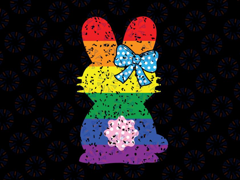 Rainbow Easter Bunny Svg, Ribbon Cute Rabbit Gay Pride Flag LGBTQ Svg Png, Easter Bunny Svg | PNG Design