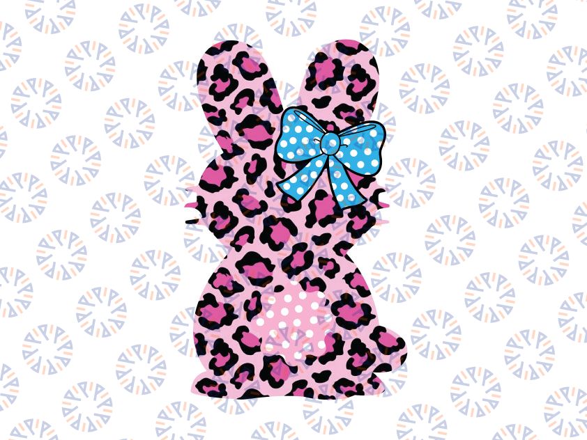 Pink Leopard Easter Svg, Png, Bunny Ribbon Cute Svg, Bunny Rabbit Png, Leopard Cheetah Png, Easter Clip Art Svg Design