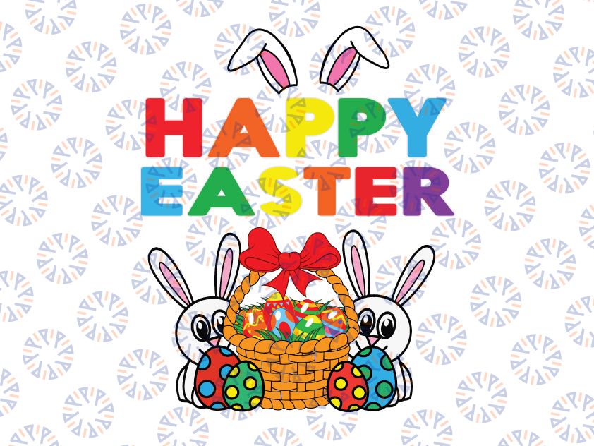 Happy Easter Bunny Eggs Basket Svg, Cute Rabbit Svg, Easter Svg, Rabbits, Carrots Instant Download