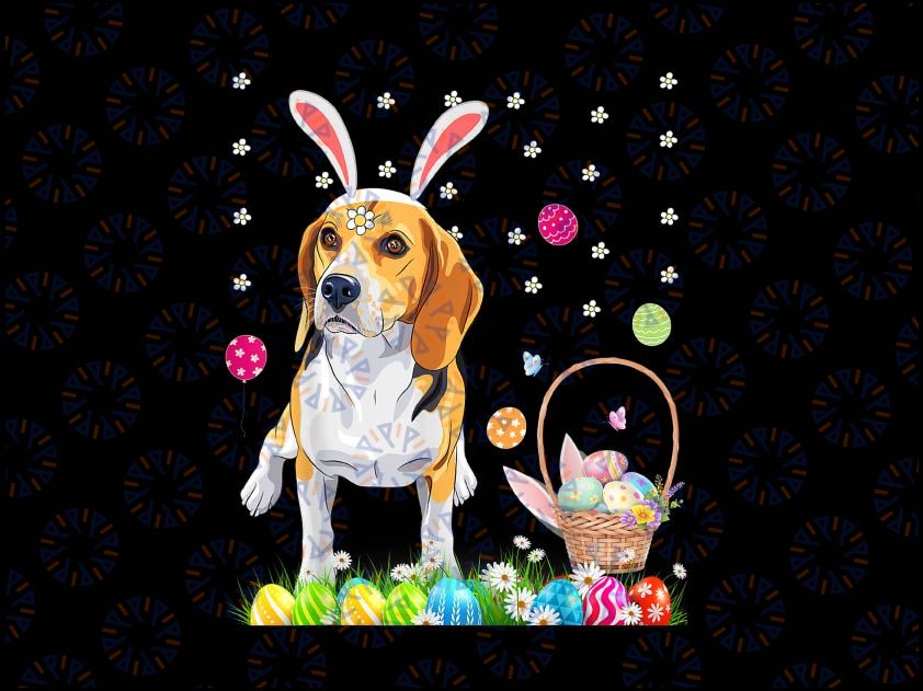 Bunny beagle Dogs With Easter Eggs Basket Png, Easter Download Dogs Png