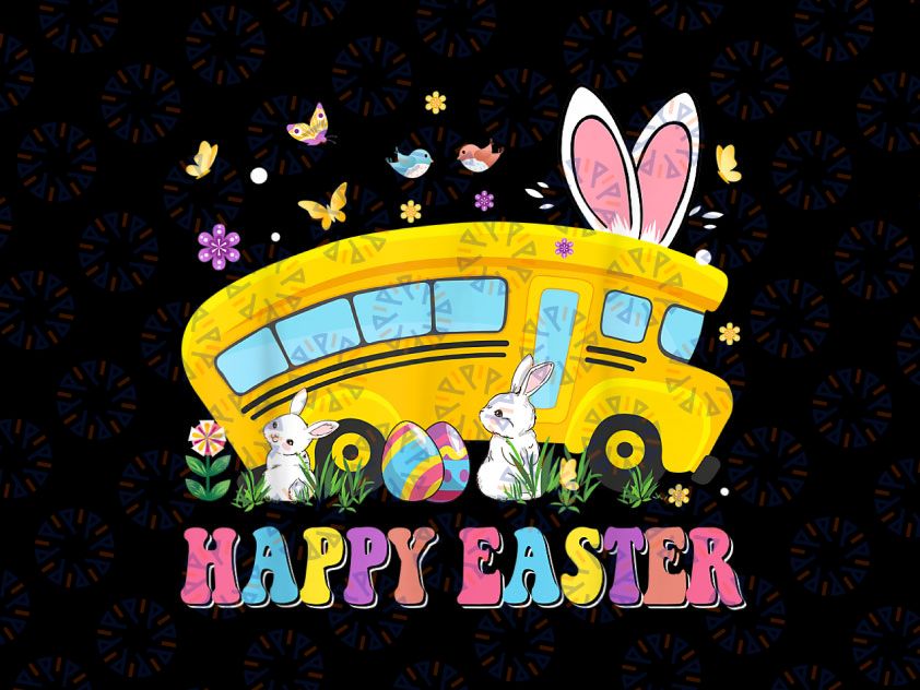 Cute Bunnies Happy Easter School Bus Driver Png, Easter Bus Driver PNG, bus Bunny sublimation, Bus Driver Sublimation design