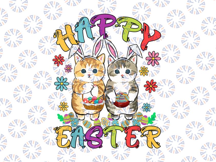 Happy Easter Three Cat Wearing Bunny Ear Png, Bunny Cat Lover Png, Easter CAT Clipart, Cute Easter Kittens Instant Download