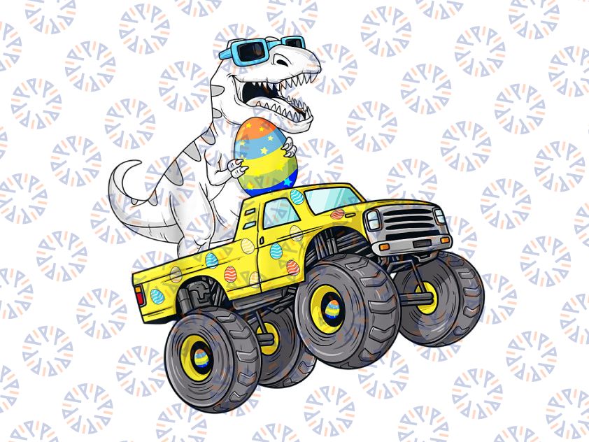 Easter Day T Rex Dino Riding A Monster Truck PNG, Easter Dinosaur Png, Dinosaur Boy Easter Png, Dinosaur Png, T-Rex Png, Happy Easter Png