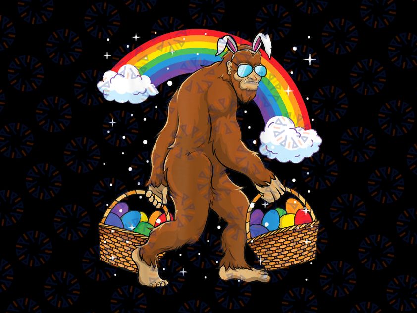 Easter Bigfoot Png, Egg Hunting Sasquatch Bunny Ears Png, Egg Hunter Png, Bunny Bigfoot Png, Happy Easter Day Png