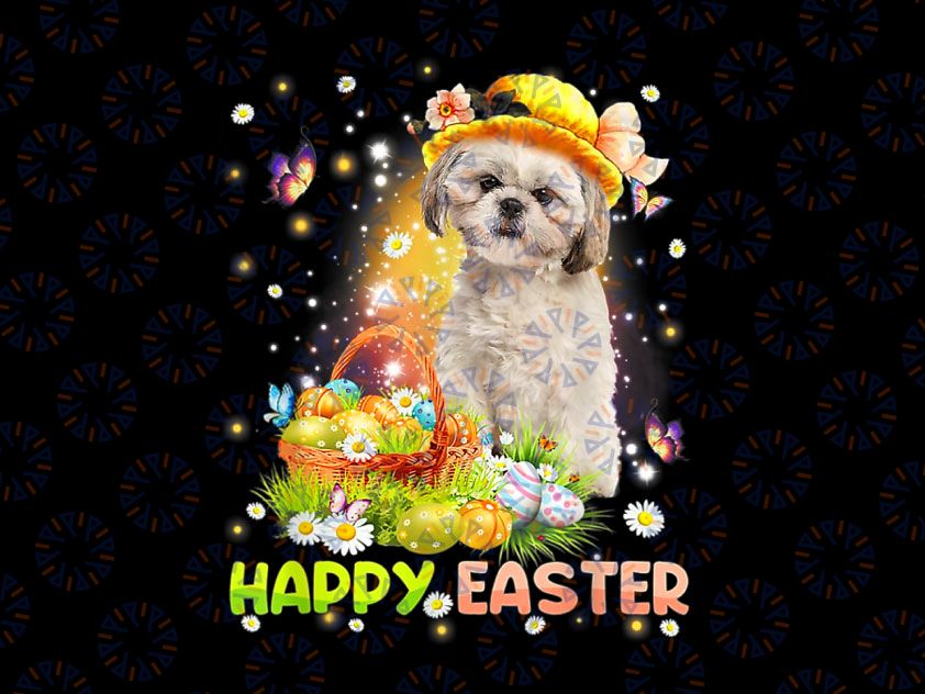 Happy Easter Cute Bunny Dog Png, Shih Tzu Eggs Basket Png, Happy Easter Eggs Png, Bunny Dog Shih Tzu Png, Dog Easter Bunny Png Sublimation