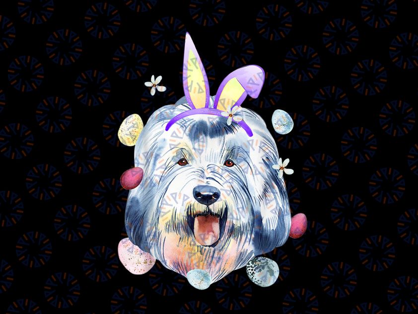Easter Bunny Old English Sheepdog Png, Funny Rabbit Ears Png, Sheepdog Puppy Png Instant Download