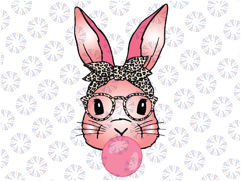 Cute Bunny With Leopard Glasses Bubblegum Easter Day Png, Rabbit Bandana Glasses Png, Happy Easter, Bunny Season, Funny Easter, Digital Download