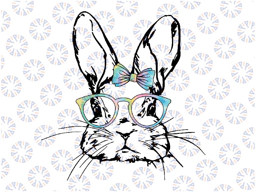 Cute Bunny Rabbit Face Tie Dye Glasses Girl Happy Easter Day Png, Heart Glasses, Bunny Face Png, Easter Bunny, Instant Download