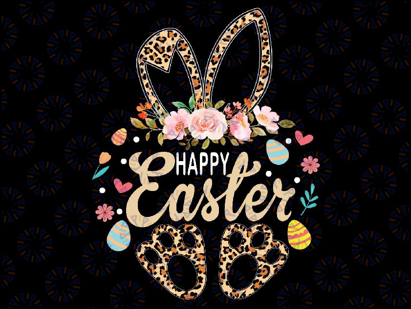 Happy Easter Bunny Leopard Easter Egg Hunt Easter Png, Leopard Print Bunny Flower Png, Easter Bunny Png, Digital Download