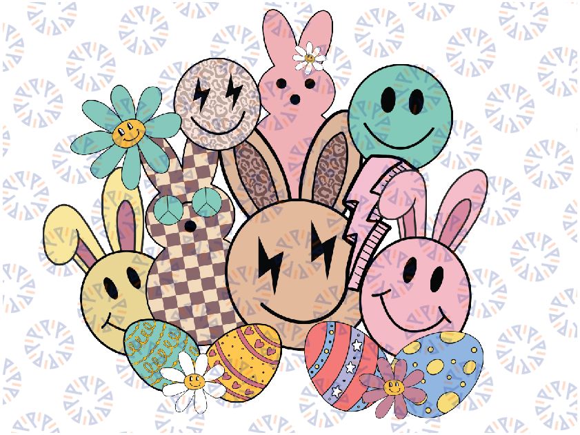 Retro Easter Png, Easter Bunny Smiley Face Png, Easter Sublimation Design, Groovy Easter Png, Easter Rabbit Bunny Png, Bunny Peeps Png