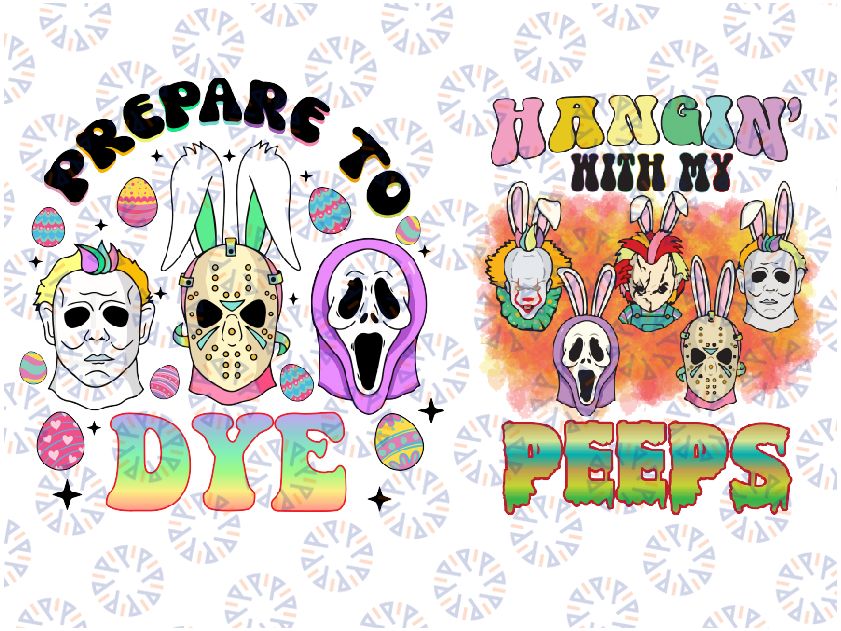 Easter horror png, retro Easter sublimation png, hanging with my peeps, chillin with my peeps, Easter vibes, Prepare to dye png,horror bunny