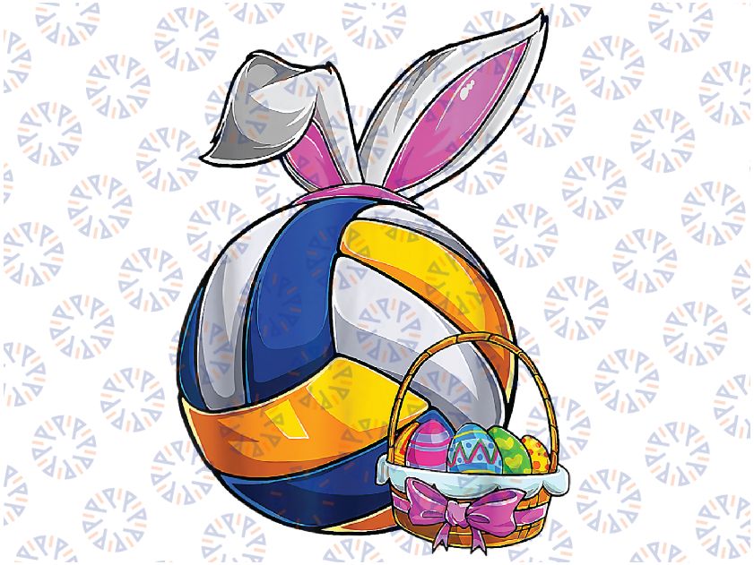 Volleyball Easter Bunny Ears Easter Eggs Hunting Basket Png ,Cute Easter Png, Happy Easter Day, Digital Download