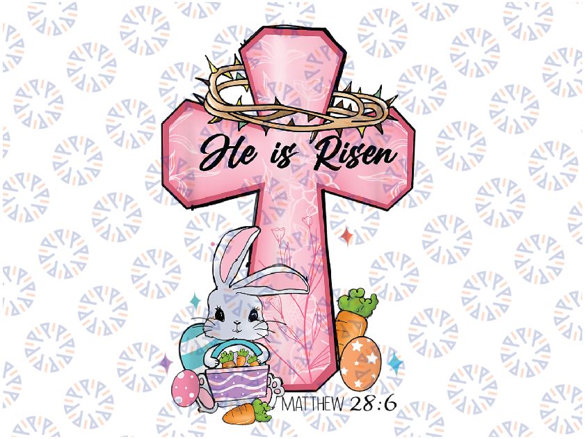 He is Risen Bunny Cross Vintage Happy Easter Day 2023 Png, Cute Bunny Easter Religious Png,Bunny Carrots Easter Day Png, Digital Download