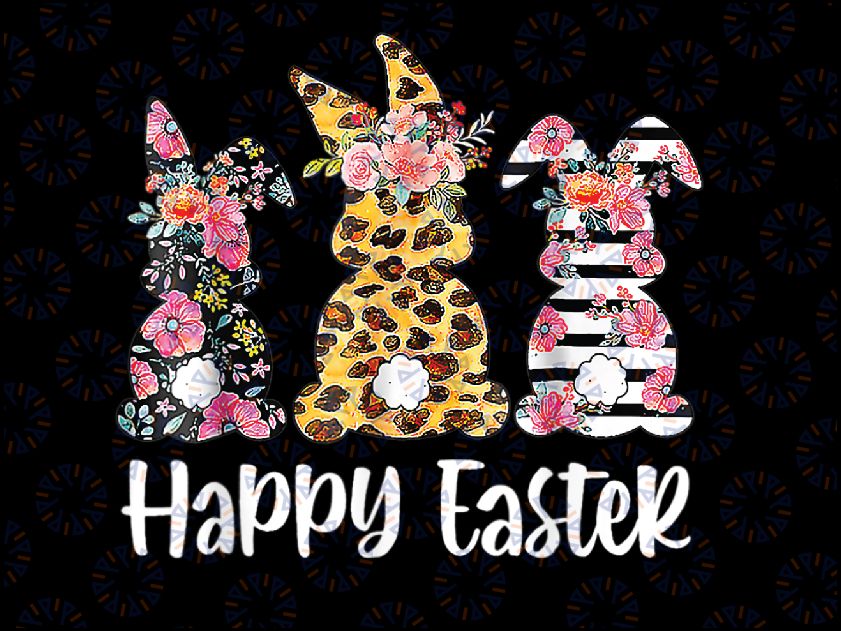 Easter Bunny Leopard Rabbit Plaid Floral Png, Happy Easter Png, Floral Rabbit Png, Digital Download