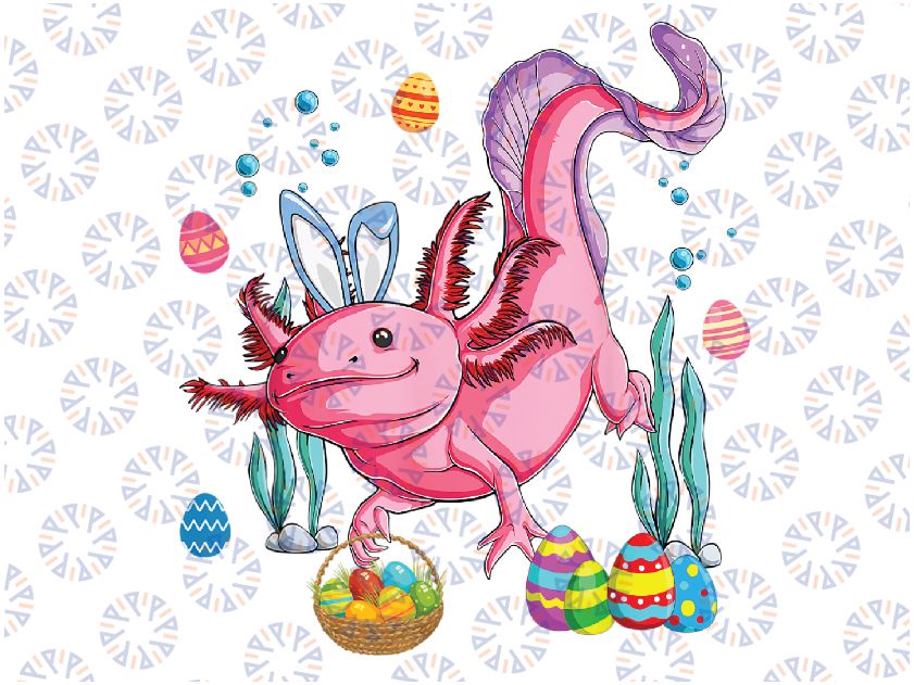 Bunny Axolotl Hunting Easter Eggs Basket Costume  Png ,Cute Easter Png, Happy Easter Day, Digital Download