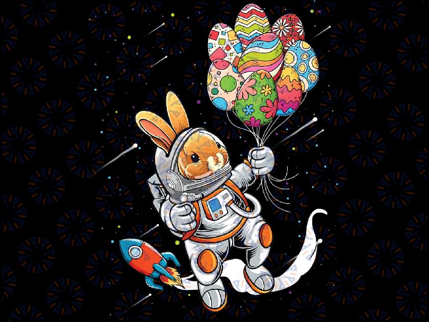 Easter Day Astronaut Bunny Rabbit Planet Egg Png, Cute Bunny In Space Png, Astronauts Easter Png, Digital Download