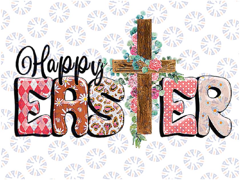 Plaid Happy Easter Bunny Ears Cross Cute Religious Ch-ris-tian Png, Happy Easter Png, Easter Bunny Chris-ti-an Png, Digital Download