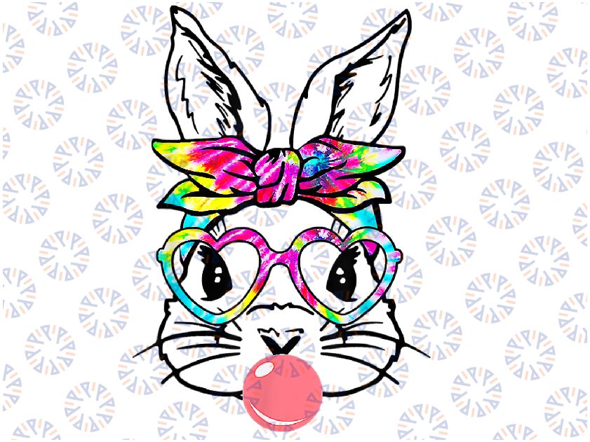 Cute Bunny With Bandana Heart Glasses Bubblegum Easter Day Png, Easter Bunny png, Bunny Face png, Happy Easter png, Digital Download