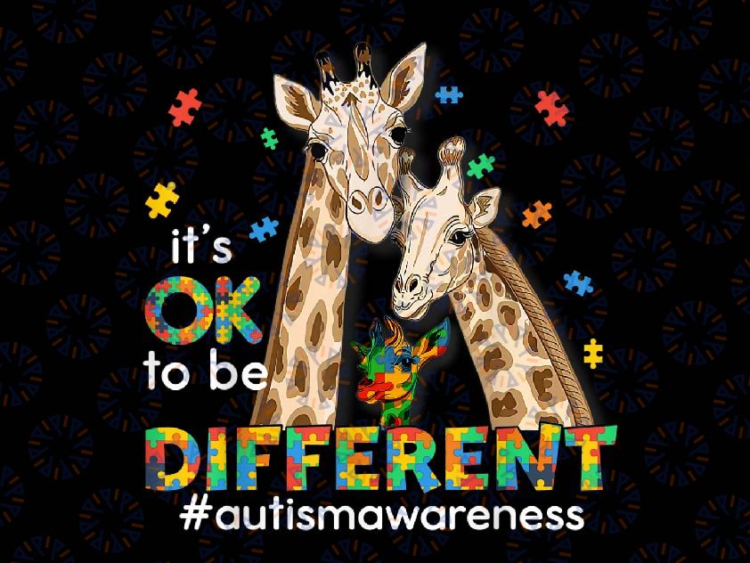 Autism Awareness It's Ok To Be Different Png, Autism Awareness Png, Autism Puzzle Giraffe Png, Easter Day, Digital Download