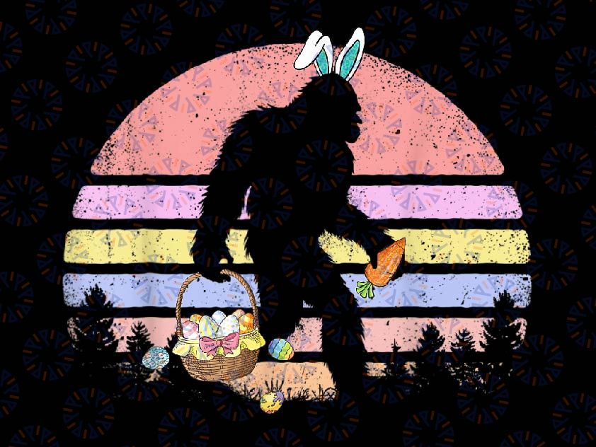 Funny Bigfoot Easter Basket Bunny Bigfoot Boys Vintage Retro Png, Bunny Bigfoot , Happy Easter Day png, Bigfoot Easter png, Digital Download