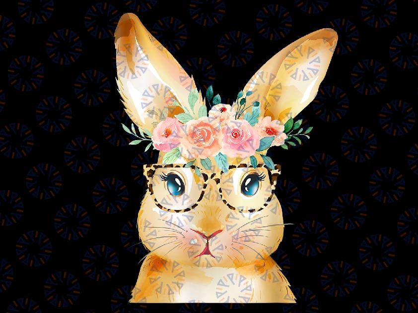 Cute Bunny Leopard Sunglasses Flowers Png, Cute Leopard Bunny Png, Cute Bunny Png, Easter Day, Digital Download