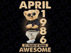 April 1986 37th Birthday 2023 37 Years Of Being Awesome Png, Birthday Easter Bear Png, Easter Day, Digital Download