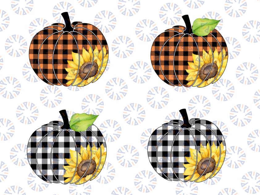 Fall Pumpkin PNG, Plaid  Buffalo Pumpkin, Sunflower PNG, Fall Pumpkins Sunflower png,  Autumn Png Printing, Digital Download