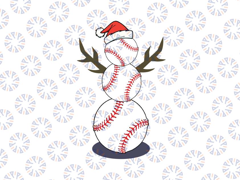Baseball Snowman Santa Hat SVG, Softball Snowball Holiday Tree Branch, Christmas In July SVG, Digital Download