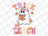 Groovy Halloween Trick or Teach Retro Floral Ghost Teacher SVG, Funny Halloween Teacher svg, png cricut sublimation Digital