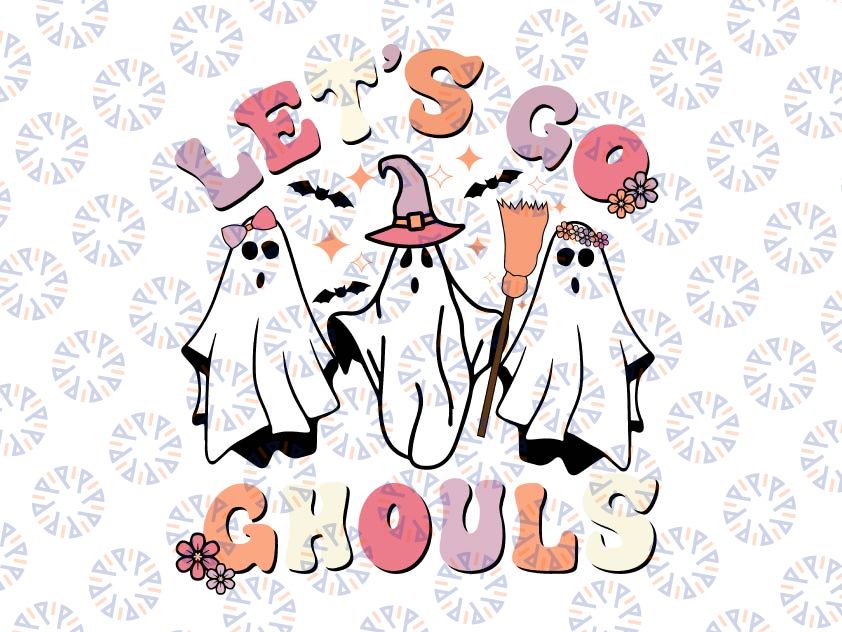 Retro Groovy Let's Go Ghouls Halloween Svg, Ghost Outfit Svg, Halloween Svg, Sublimation Design Download