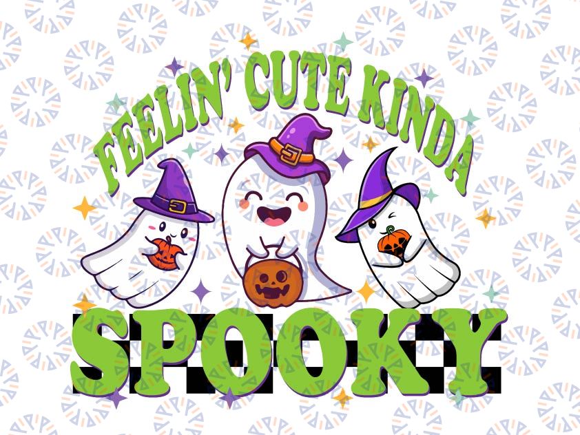 Feelin' Cute Kinda Spooky Svg, Boo Crew Spooky Vibes Halloween Svg, Boo Ghost Fall Autumn Pumpkin Png, Cute Halloween