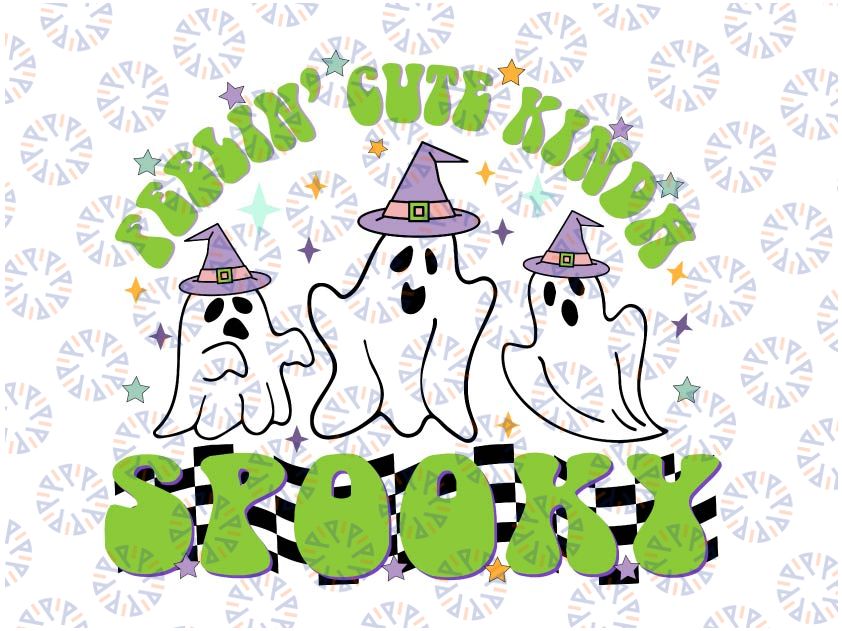 Feelin' Cute Kinda Spooky Svg, Boo Crew Spooky Vibes Halloween Svg, Boo Ghost Fall Autumn Pumpkin Png, Cute Halloween