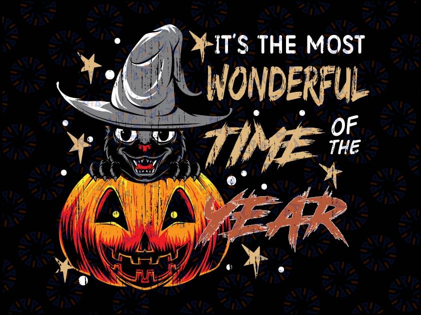 It's the Most Wonderful Time of the Year Png, black cat Halloween Png, Halloween Png, Spooky Season, Pumpkin Spice Png