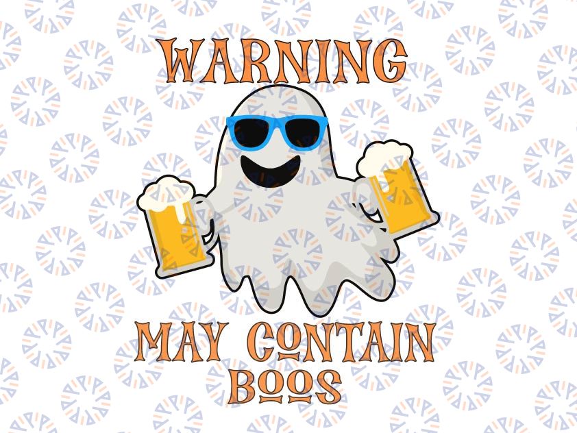 Warning May Contain Boos Svg, Cute Ghost Halloween Svg, Funny Fall and Halloween Svg Png