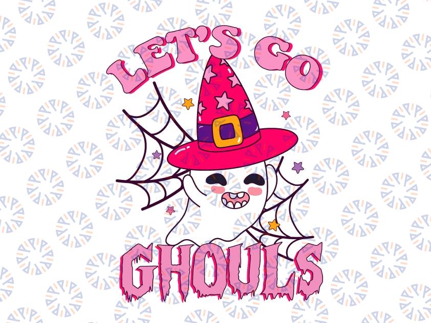 Groovy Let's Go Ghouls Svg, Floral Ghost Hippie Svg, Halloween Design, Retro Halloween Svg Png