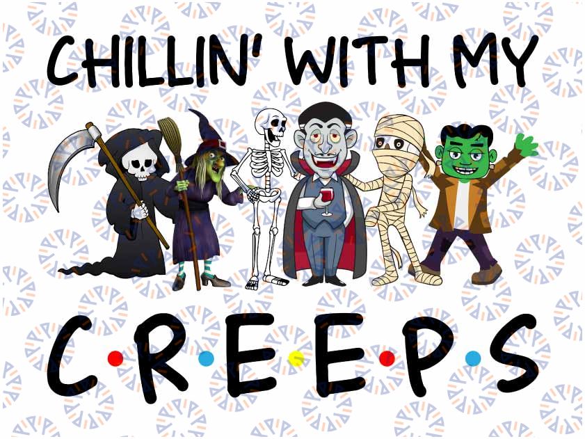 Gnomes Chillin With My Creeps Png, Halloween Png, Halloween Party Shirt, Ghost Png, Witch, Skeleton, Halloween gift