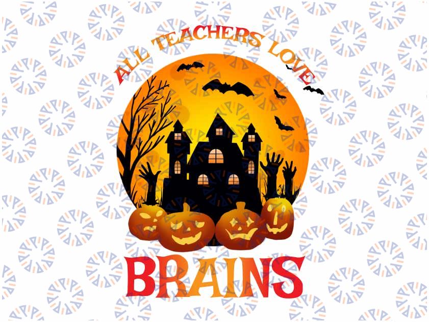 all Teacher Loves Brains Png, Love brains Png teacher brain Png, Teacher halloween shirt funny Png