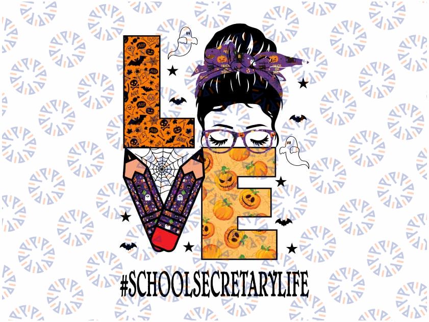 School Secretary Love Messy Bun Png, Pumpkin Messy Bun, Messy Bun sublimation, Momlife, Pumpkins, Leopard print, Spider