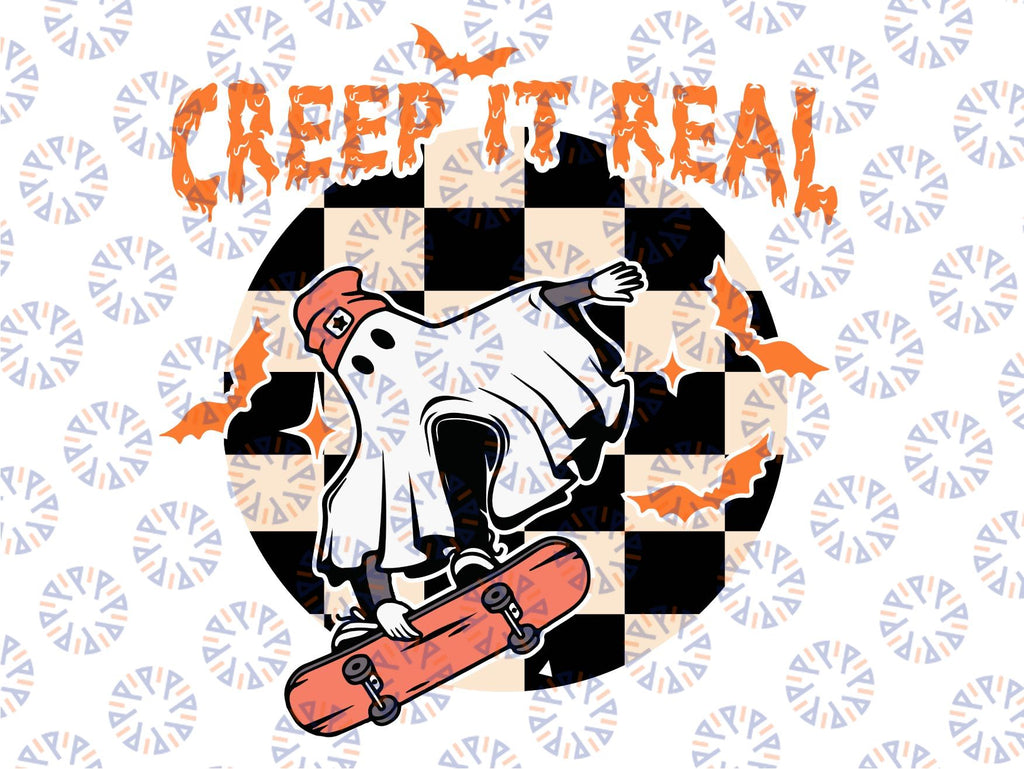 Groovy Ghost Skateboard Svg, Halloween Creep it real Svg, Spooky Vibes Svg, Boo Svg, Svg, Png Files For Cricut Sublimation