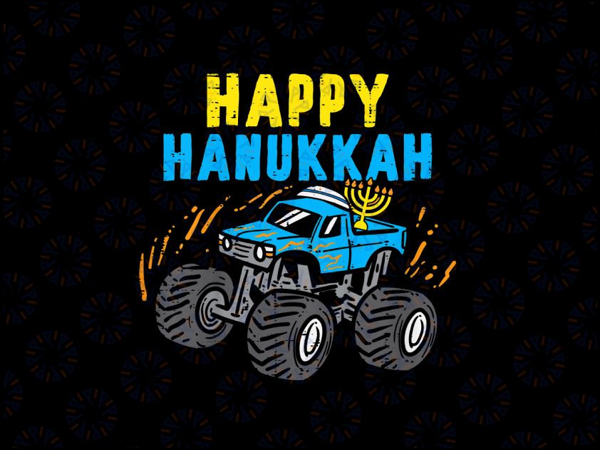 Happy Hanukkah Monster Truck PNG, Monster Truck PNG, Hanukkah Party Png, Boys Kid Gift, menorah Jewish Sublimation Design