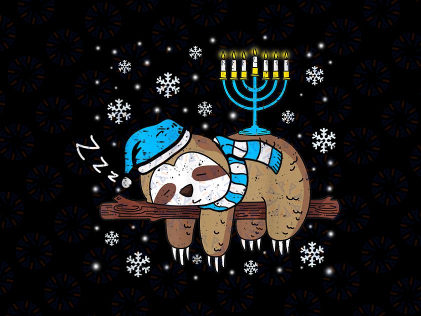 Sleeping Sloth Menorah Hanukkah PNG, Chanukah Animal Jewish Png, Funny Sloth Hanukkah Png, Cute Kids Hanukkah png Sloth, Sloth Holiday Png