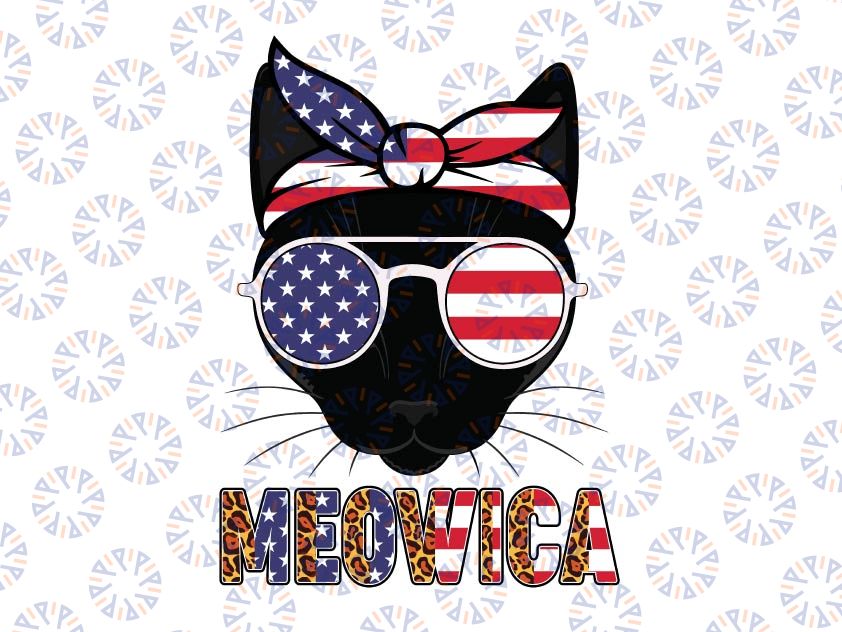 Meowica 4th July Cat Png, American Flag Patriotic Png, Patriotic cat Sunglasses Bandana, 4th of July Gift Instant Download