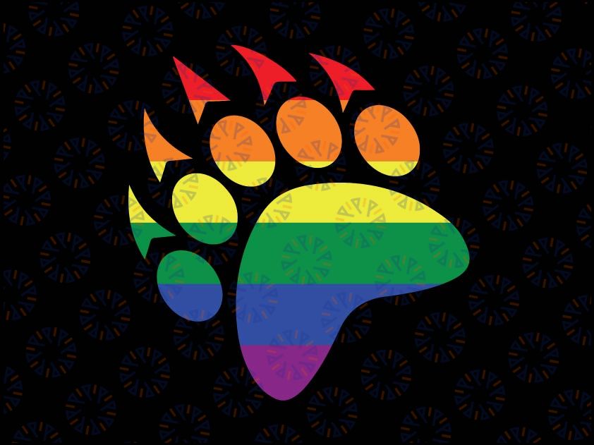 LGBT Gay Pride Month Svg, Paw Gay Bear Svg, Rainbow Gay Pride Paw Svg Png