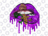 Mardi Gras Carnival Costume Purple & Gold Fleur-de-lis Lips PNG Funny Design Fat Tuesday, Mardi Gras Kiss Lips Glitter Mardi Gras Design PNG Sublimation