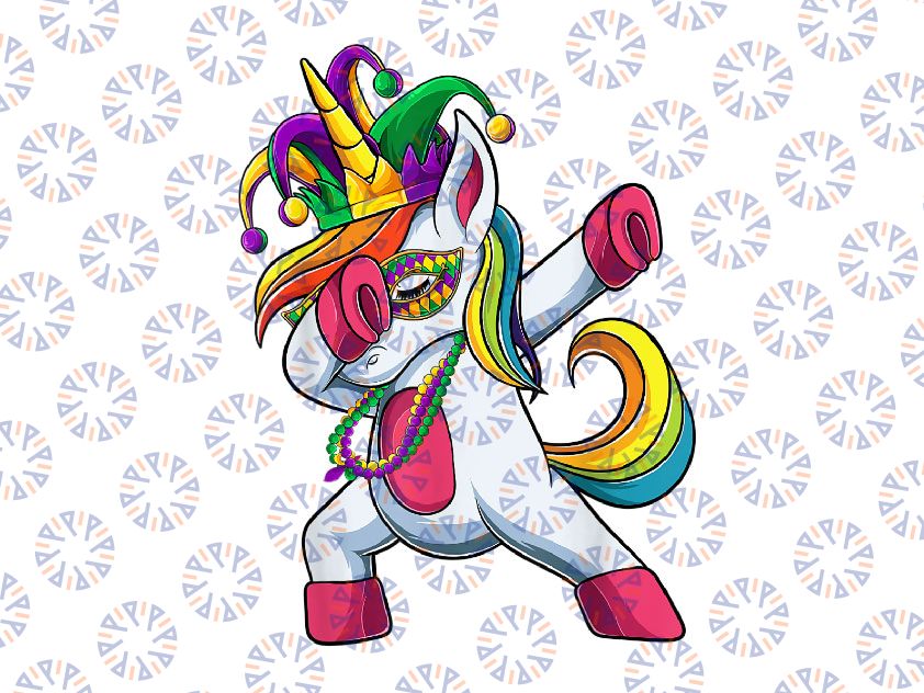 Dabbing Unicorn Jester Mardi Gras Mardi Gras PNG For Sublimation, Unicor, Mardi Gras Carnival Party, Fat Tuesday, New Orleans, King Cake