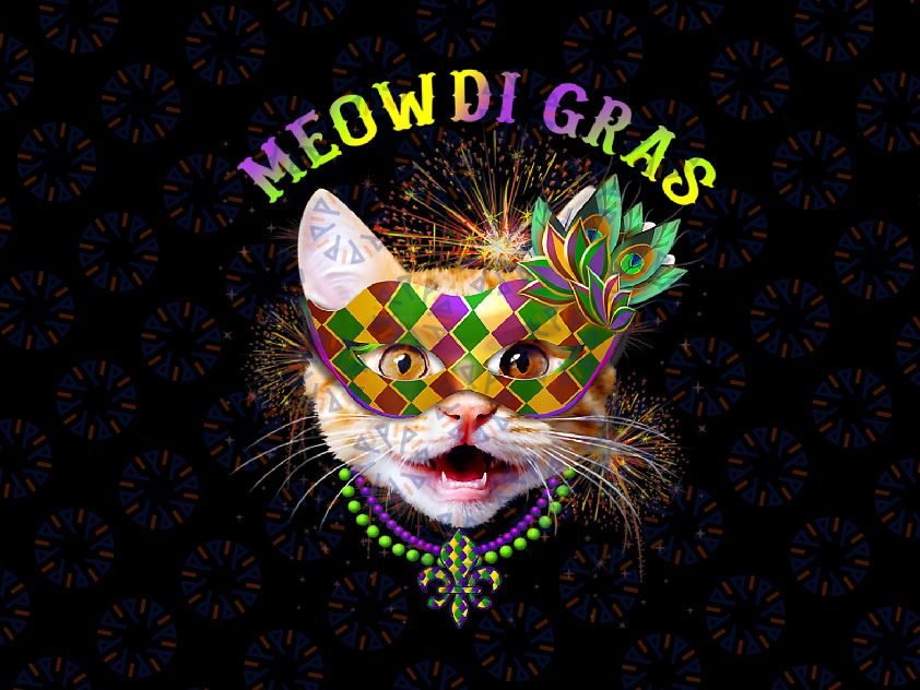 Meowdi Gras Kitten Cat Mask Beads PNG, Mardi Gras Funny Gift Png, Meowdi Gras Png, Fat Tuesday Png, New Orleans Png, Parade Png