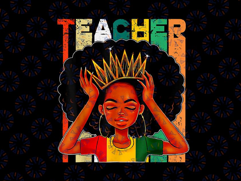 Black Woman Teacher Afro PNG, Retro Matching Black History Month Png, African American Teacher Words in Afro Png