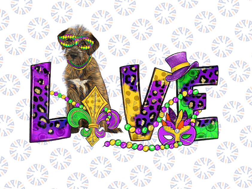 Mardi Gras Love Leopard Irish PNG, Wolfhound dog Mardi Gras Png, Fleur De Lis Digital Download, Sublimation Design